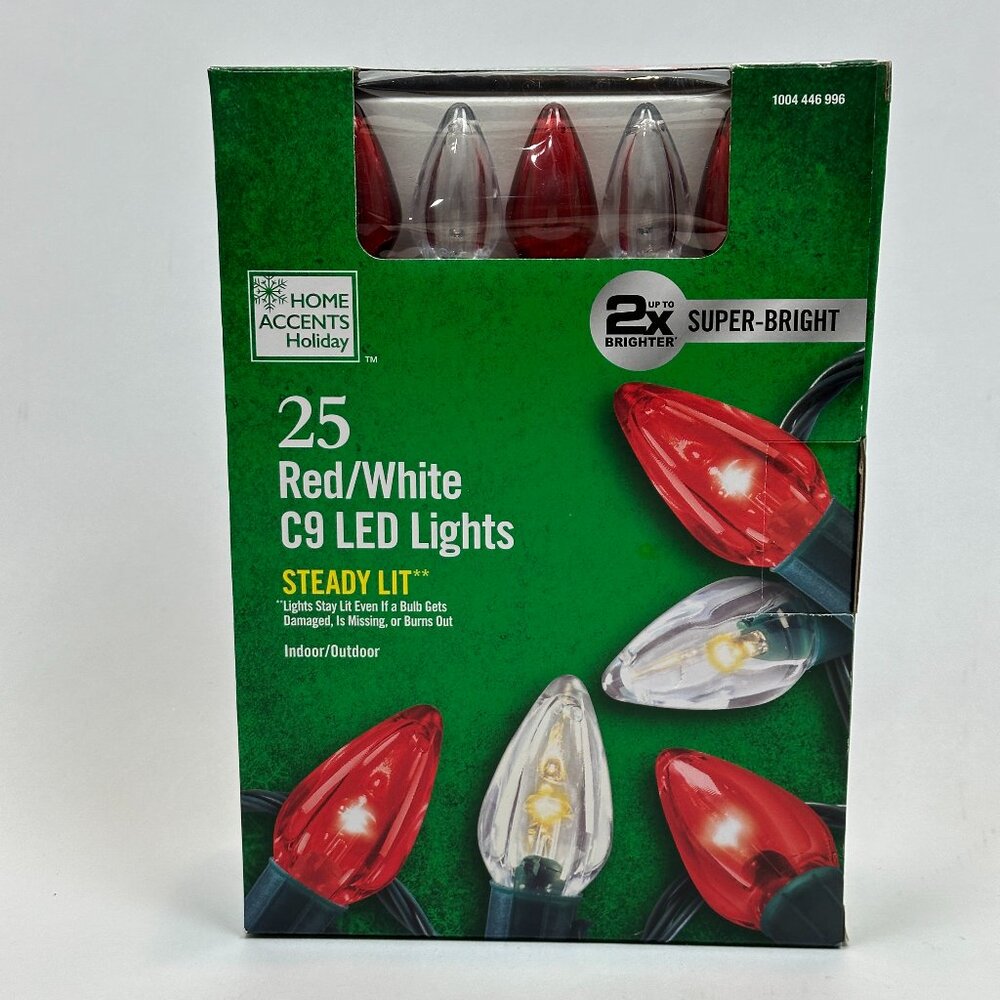 Home Accents C9 LED Lights 25ct Red/White 16ft Indoor/Outdoor NIB 1004446996